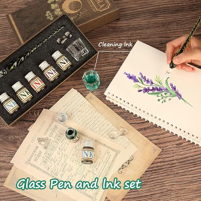 Mancola Glass Dipped Crystal Calligraphy Pen Set - Image 7