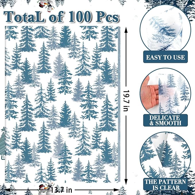 100 Sheets Christmas Tree Tissue Paper, 20x14in Forest Style Wrapping Tissue - Image 2