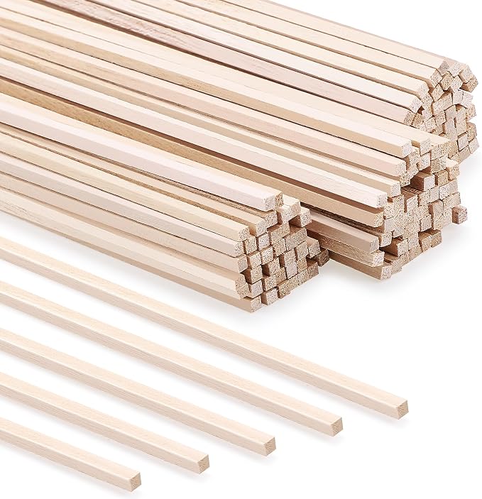 140 Pcs Balsa Wood Sticks 1/8 x 1/8 x 12 Inch, Square Dowel Rods Wood Strips by WSICSE
