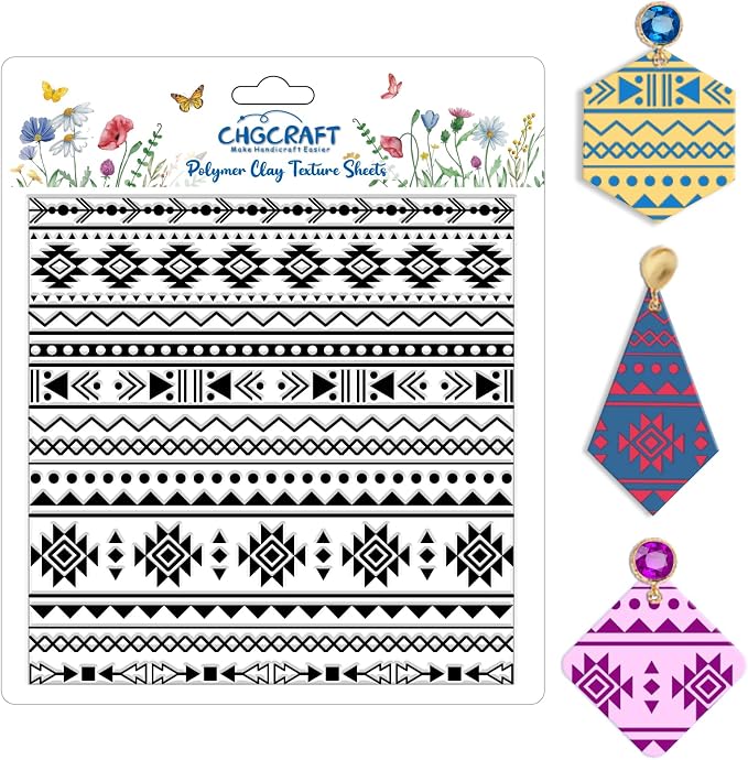 CHGCRAFT Tribal Elements Style Polymer Clay Texture Sheets Aztec Pattern by chgcraft