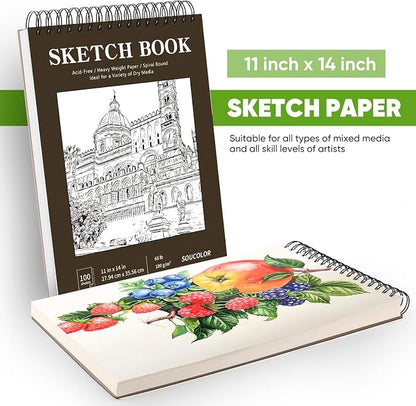 Soucolor 11" x 14" Large Sketchbook, 100 Sheets 68lb/100gsm Top Spiral Bound - Image 6
