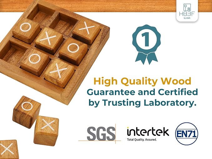 BSIRI Wooden XO Blocks Tic Tac Toe Board Games - Image 3