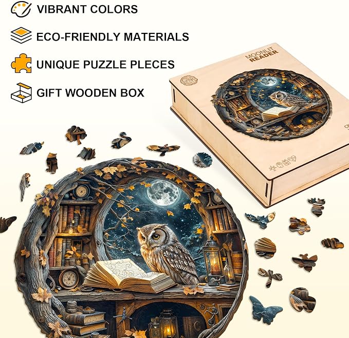 Wooden Puzzles for Adults, Moonlit Owl Puzzles, Wood Adult Puzzle, Birthday - Image 7