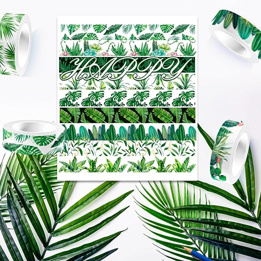 12 Rolls Greenery Washi Tape Set, Summer Tropical Leaves Masking Tape - Image 4