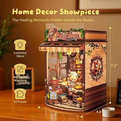 3D Wood Puzzle Bear Bakery LED Dollhouse Book Nook Kit - Image 5