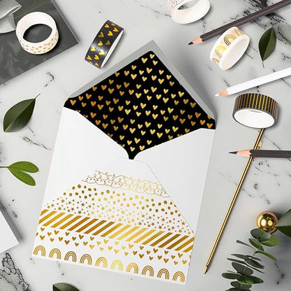 Whaline 12 Rolls Gold Foil Pattern Washi Tape Heart Dot Stripe Rainbow Masking - Image 6