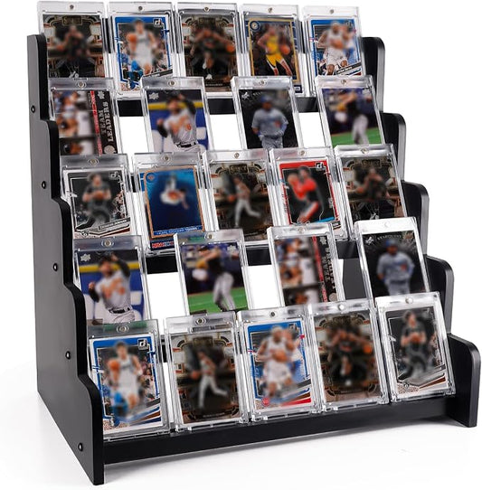 5-Tier Bamboo Trading Card Display Case, 35 pt Baseball Card Collection Stand by Unknown
