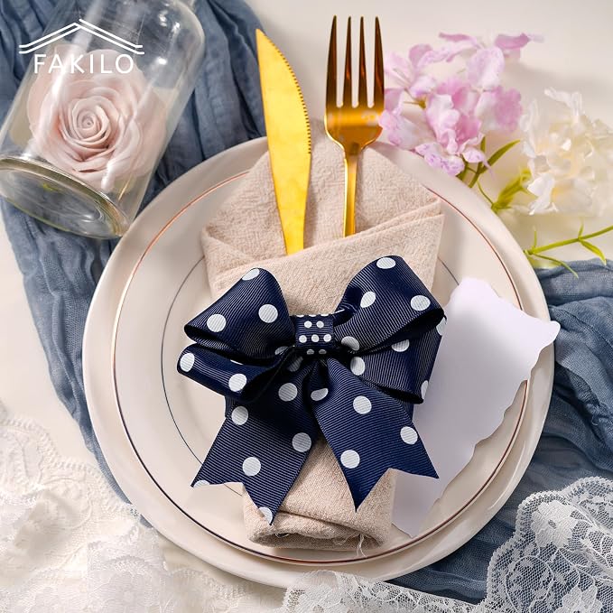 Polka Dot Grosgrain Ribbon 1.5 Inch, 25 Yards Spool Navy Blue and White Dot - Image 5