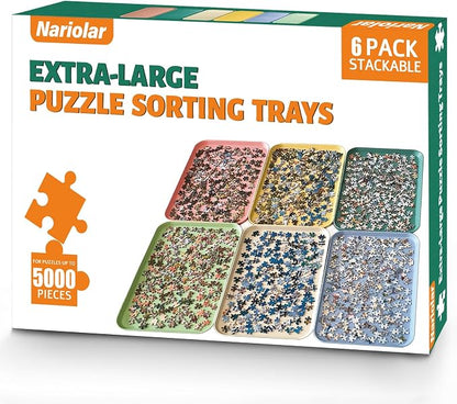 16.9" x 12" Extra-Large Puzzle Sorting Trays Stackable, 6 Pack Puzzle Sorter by Nariolar