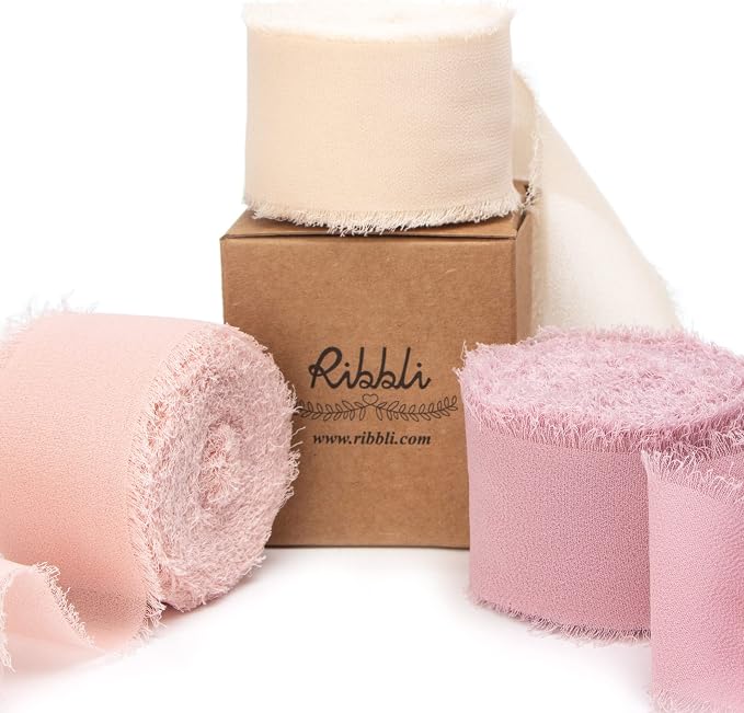 Ribbli Chiffon Silk Ribbon, 1.5 inch x 30 Yard, Champagne/Blush Pink/Dusty Rose by Ribbli