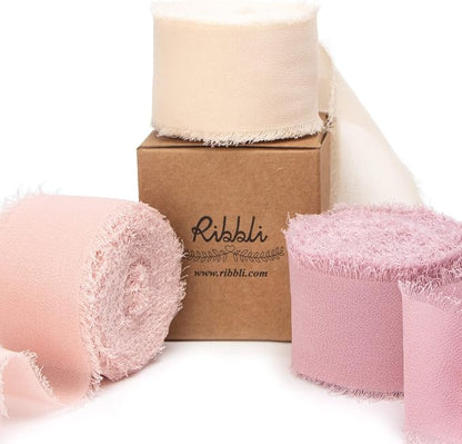 Ribbli Chiffon Silk Ribbon, 1.5 inch x 30 Yard, Champagne/Blush Pink/Dusty Rose by Ribbli