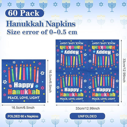 60 Pcs Happy Hanukkah Cocktail Paper Napkins 6.5 x 6.5 Inches Disposable Paper - Image 2