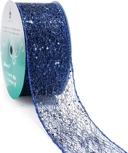 CT CRAFT LLC Sparkling Glitter Mesh Wired Ribbon 2.5" x 20 Yards Blue Navy by CTCRAFTLLC