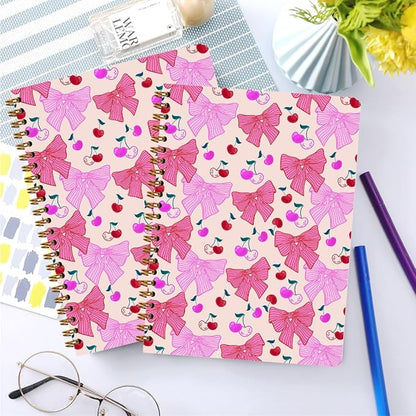 2 PCs Coquette Pink Bows Cherry Journaling Notebooks Trendy Preppy Spiral - Image 4