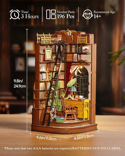 ROBOTIME Book Nook Kit, DIY Miniature House Kit, 3D Wooden Puzzle Bookends - Image 4