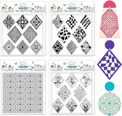 CHGCRAFT 4 Pcs Rhombus Pattern Polymer Clay Texture Sheets Abstract Art by chgcraft