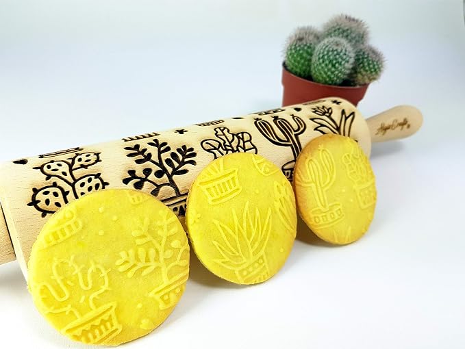 CACTUS Embossing Rolling Pin Embossed dough roller by Algis Crafts by ALGISCRAFTS
