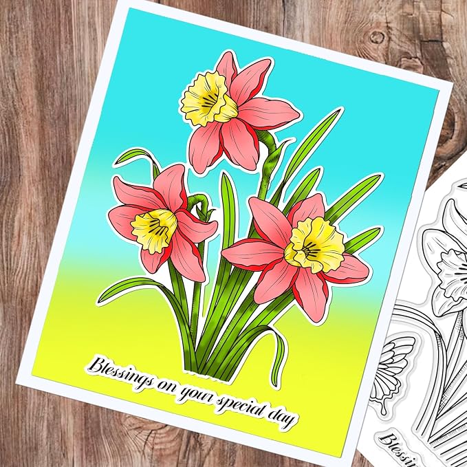 ORIGACH Realistic Daffodil Flower Stamps and Dies and Layering Coloring Stencil - Image 3