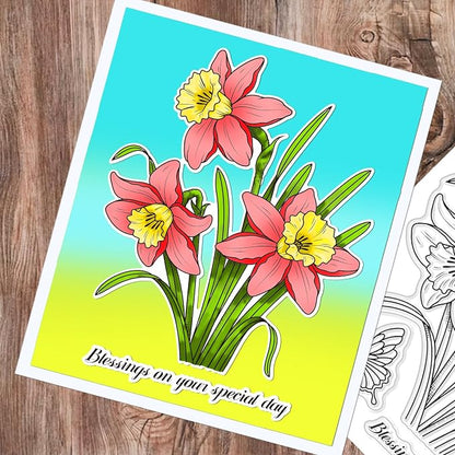 ORIGACH Realistic Daffodil Flower Stamps and Dies and Layering Coloring Stencil - Image 3