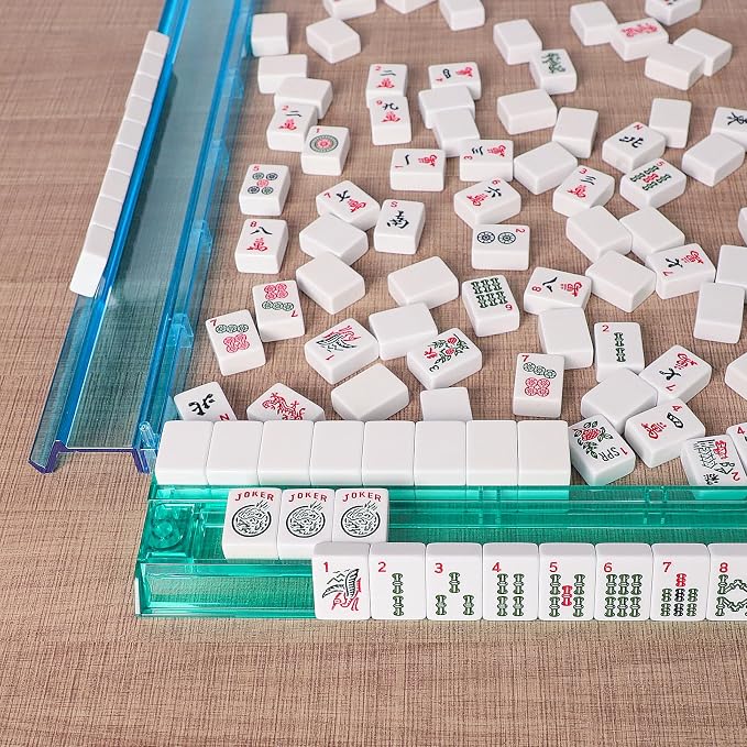 American Mahjong Game Set, 166 Light Green Tiles, 4 All-in-One Rack/Pushers - Image 4