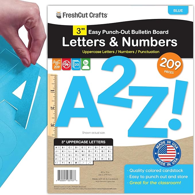 209 Pcs 3" Blue Bulletin Board Letters & Numbers, Capital Letters, Punctuation by FreshCutCrafts
