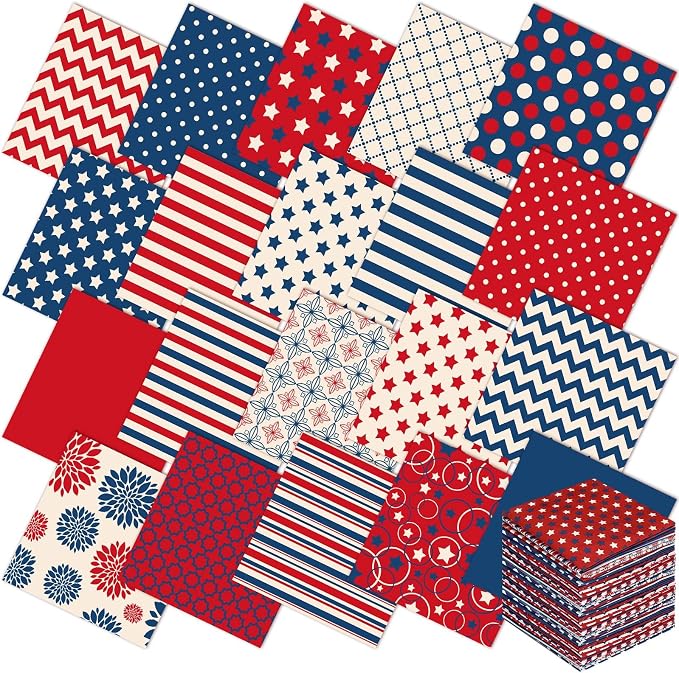 Ganeen 60 Pcs 10 x 10 Inch Vintage Patriotic Quilting Fabric Squares Red Blue by Ganeen