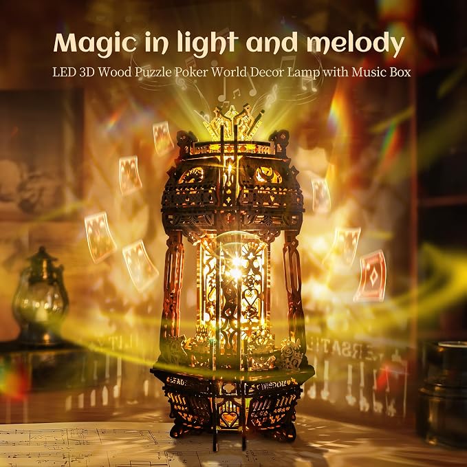 LED 3D Wood Puzzle Poker World Projector Lamp – DIY Craft Kit - Image 2
