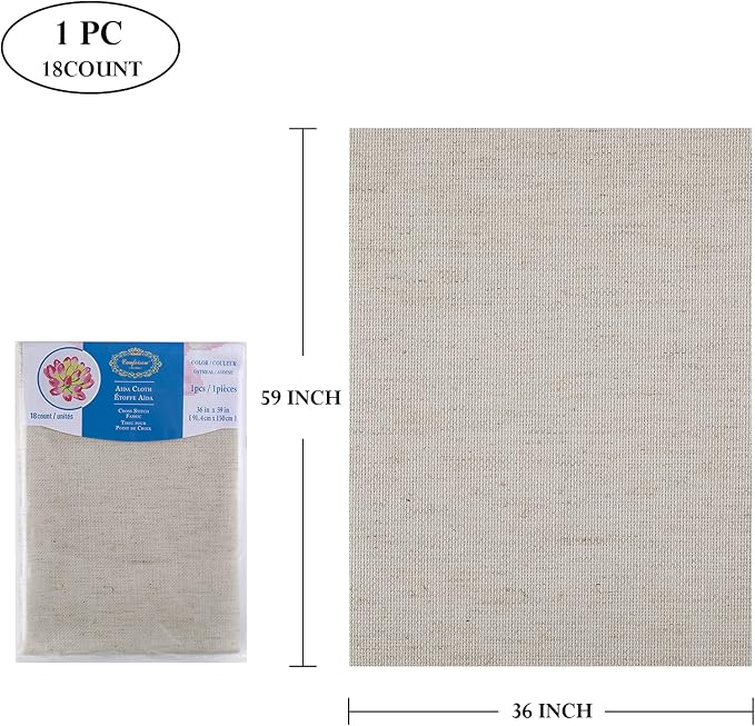 Aida Cloth Big Size 18 Count, Light Oatmeal Cross Stitch Fabric, 59 inch by 36 - Image 2