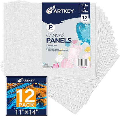 Canvas Panels 11x14 Inch 12-Pack, 10 oz Primed 100% Cotton Canvases by Artkey
