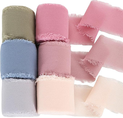 TONIFUL 6 Rolls Morandi Set Chiffon Ribbon 1 1/2 Inch 5 Yards Silk Fabric by TONIFUL
