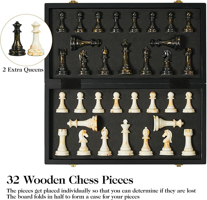 15" Large Chess Set for Adults- Weighted Acrylic Pieces Including Extra 2 Queens - Image 4