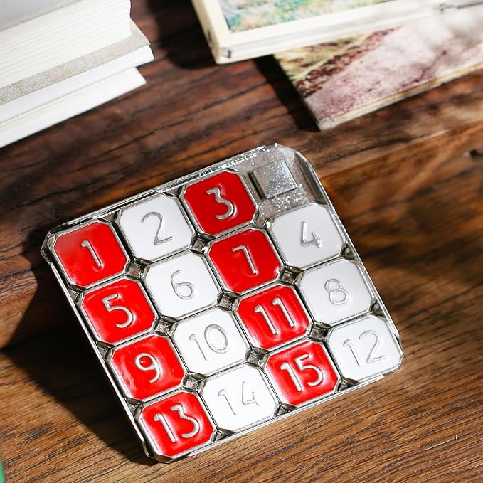 Metal Number Slide 15 Puzzle Red and White Number Sliding Puzzle Educational - Image 7