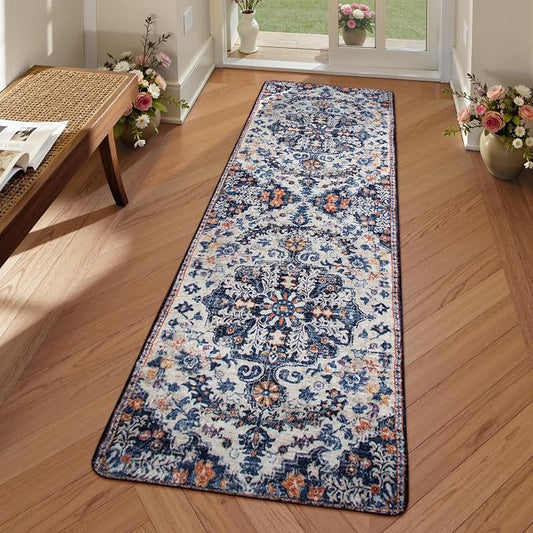 Lahome 2x6 Blue Washable Hallway Runner Rug, Bohemian Floral Medallion Kitchen by Lahome