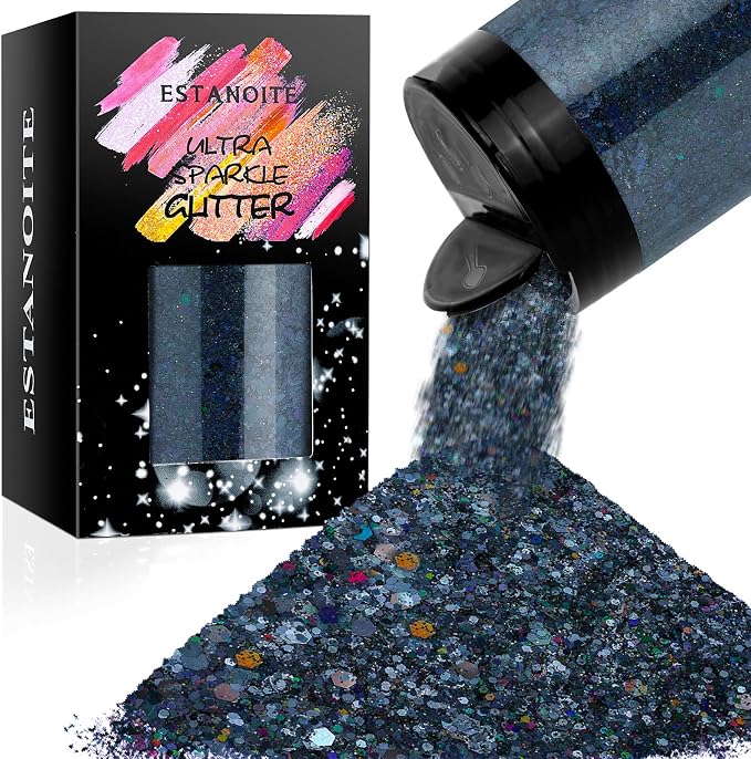 Laser Black Chunky & Fine Iridescent Glitter Mix, 160G/5.64OZ by Estanoite