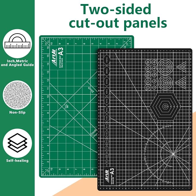 ArtAt Self Healing Cutting Mat: 12inch x 18inch Double Sided 5-Ply Fabric - Image 6