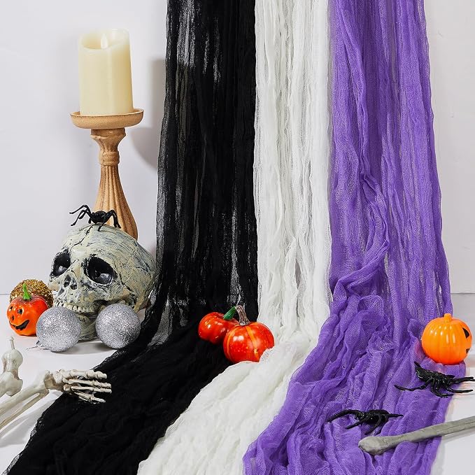 Boao Halloween Cheese cloth 84.65 x 590.55 Inch White Black and Purple - Image 5