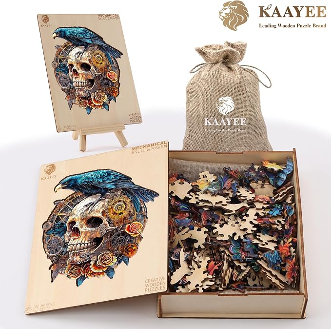 KAAYEE Wooden Puzzles for Adults, Raven & Mechanical Skull Wooden Jigsaw Puzzle - Image 5