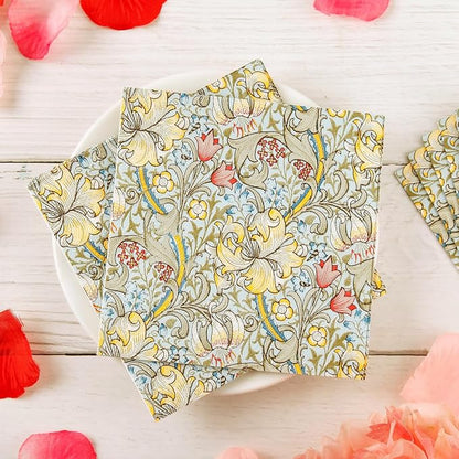 Quera 50 Pack William Morris Cocktail Napkins Golden Lily White Paper Napkins - Image 2