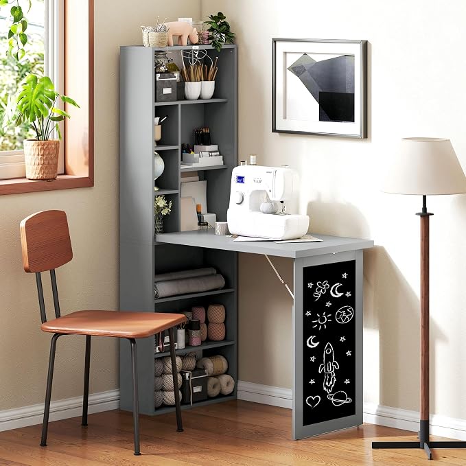 HOMCOM Fold-Out Convertible Writing Table, Wall Mount Desk Cabinet - Image 9
