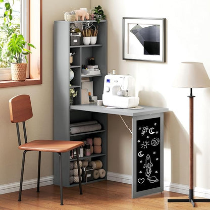 HOMCOM Fold-Out Convertible Writing Table, Wall Mount Desk Cabinet - Image 9