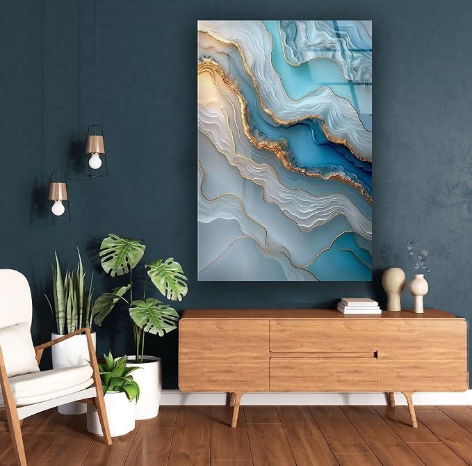My Photostation.com 18Wx28H'' Turquoise and Blue Alcohol ink Glass Wall Art - Image 7