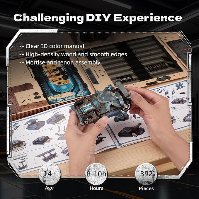3D Wood Puzzle Book Nook Kit, Automobile Workshop Miniature Bookshelf Insert - Image 4