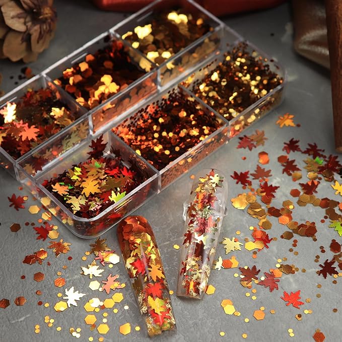 Thanksgiving Glitter Maple Leaf Nail Sequins Fall Nail Flakes Design Nail - Image 2