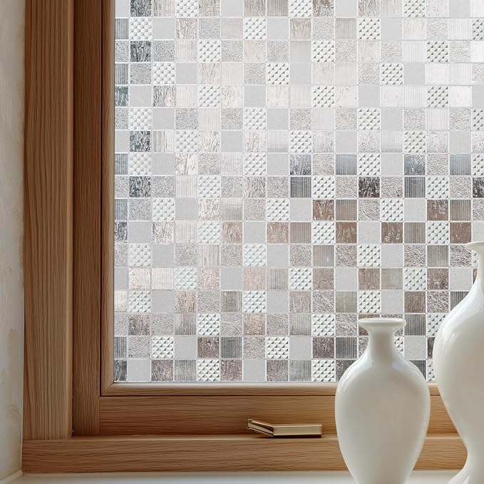 Window Privacy Film Decorative for Front Door, Bathroom Static Cling Stained by OHTMERU