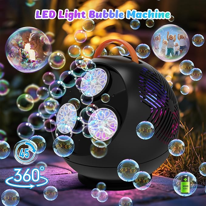 Bubble Machine for Kids Toddlers, 45°/360° Auto Rotatable Spherical Bubble - Image 2