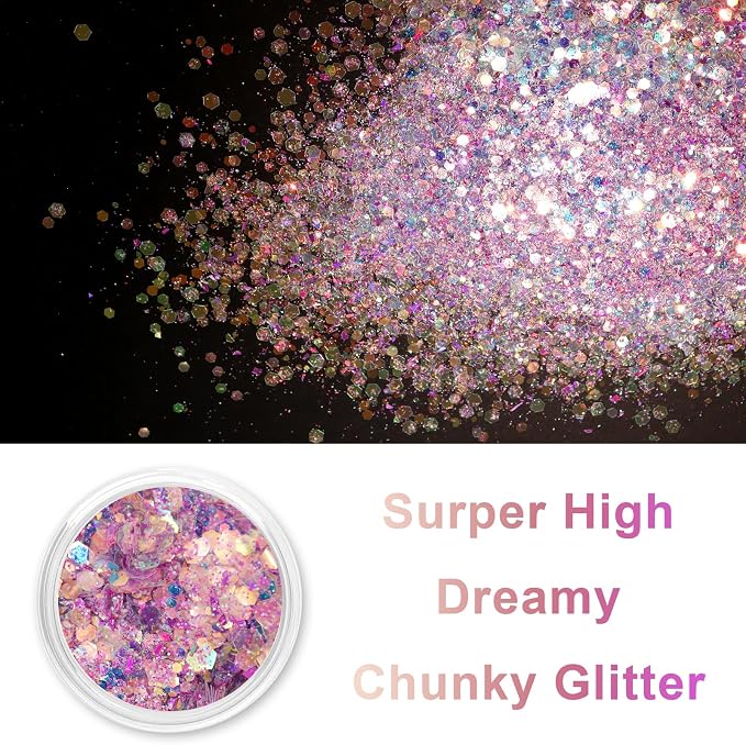 Renfio Opal Chunky Glitter, 1.75oz/50g Pink Glitter, Dreamy High Sparkle Glitter - Image 2