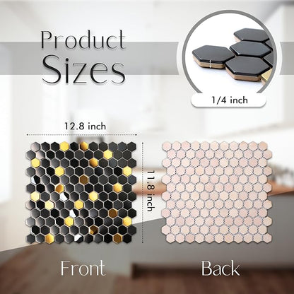 Blujellyfish Black and Gold Backsplash Wall Tiles Hexagon Mosaic Shower Floor - Image 4
