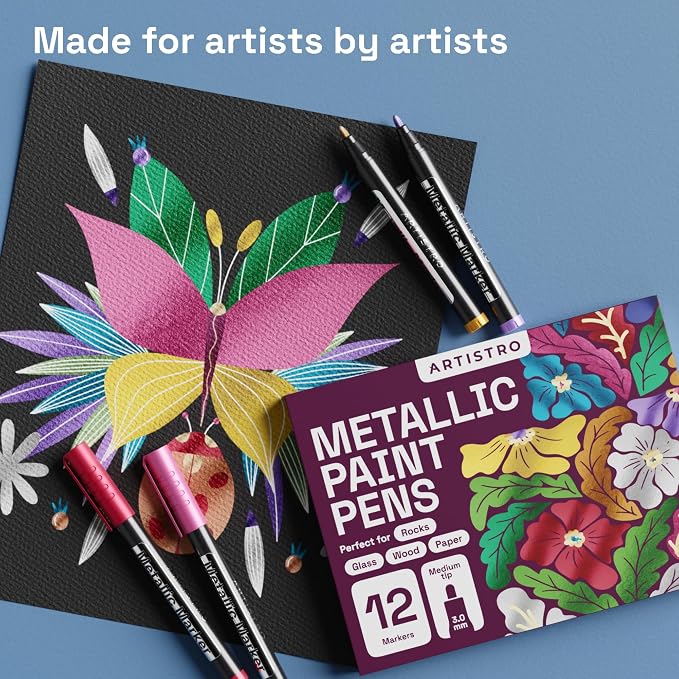 ARTISTRO 12 Metallic Markers, Medium Point Metallic Marker Pens - Image 6