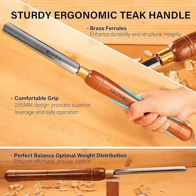 HAUTMEC Pro HSS Wood Lathe Turning Chisel Set 8 Pcs, Lathe Chisel Set - Image 4