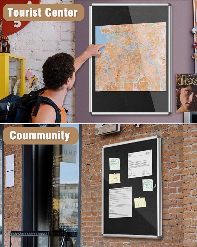 38"x28" Enclosed Bulletin Board, Lockable Weather-Resistant Aluminum Cork - Image 8
